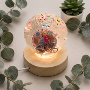 Night light with 2 photos and child's name on base
