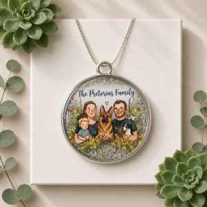 An illustration of your family photo casted into a pendant